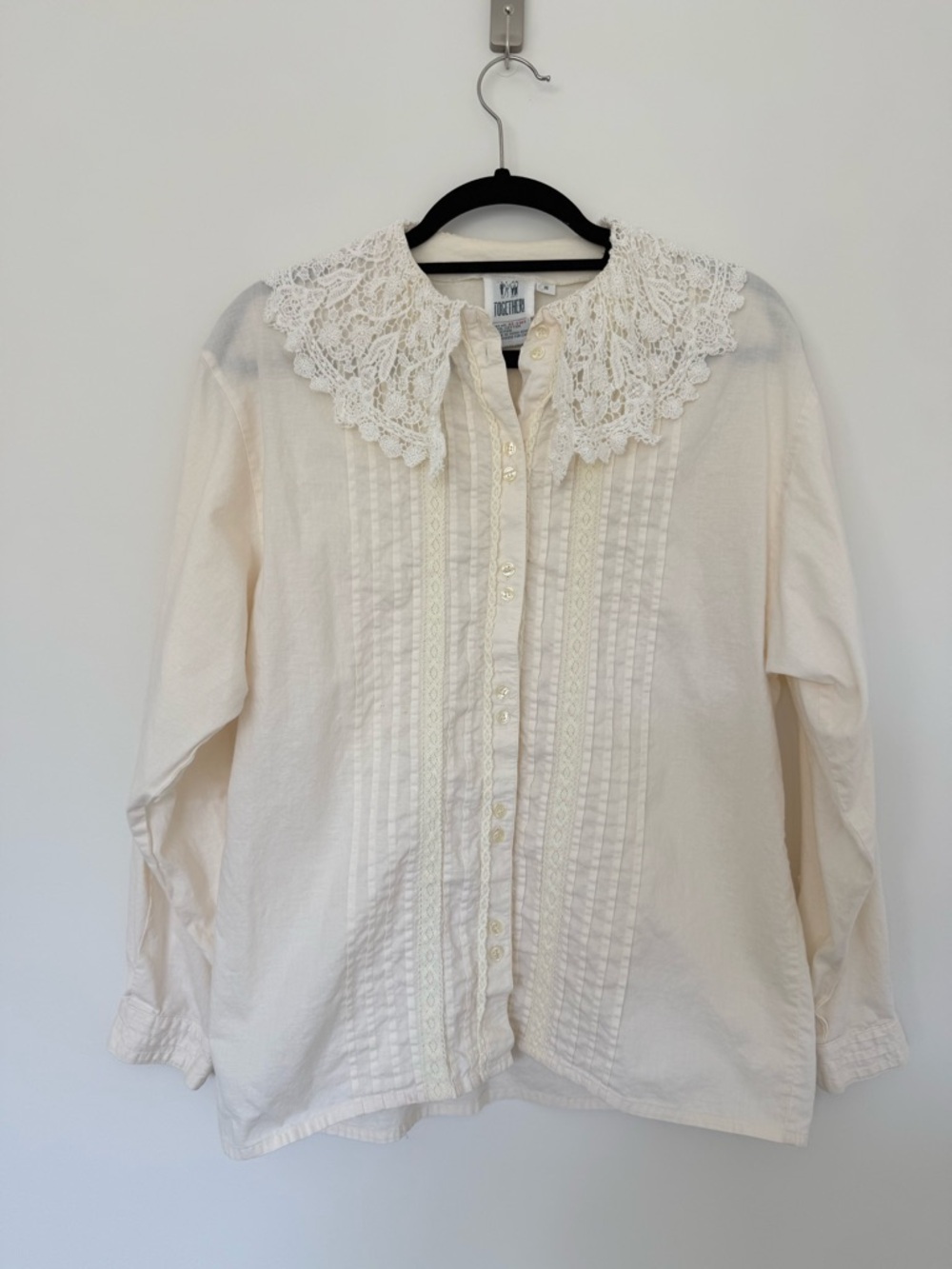 Together Cream Lace Collar Pintuck Button-Down Blouse
